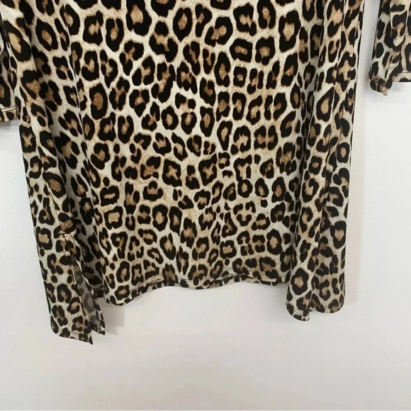 Chicos 0 Top Shirt US  Small Brown Animal Print  Tunic Boat Neck 3/4 Sleeve Work - Picture 3 of 13